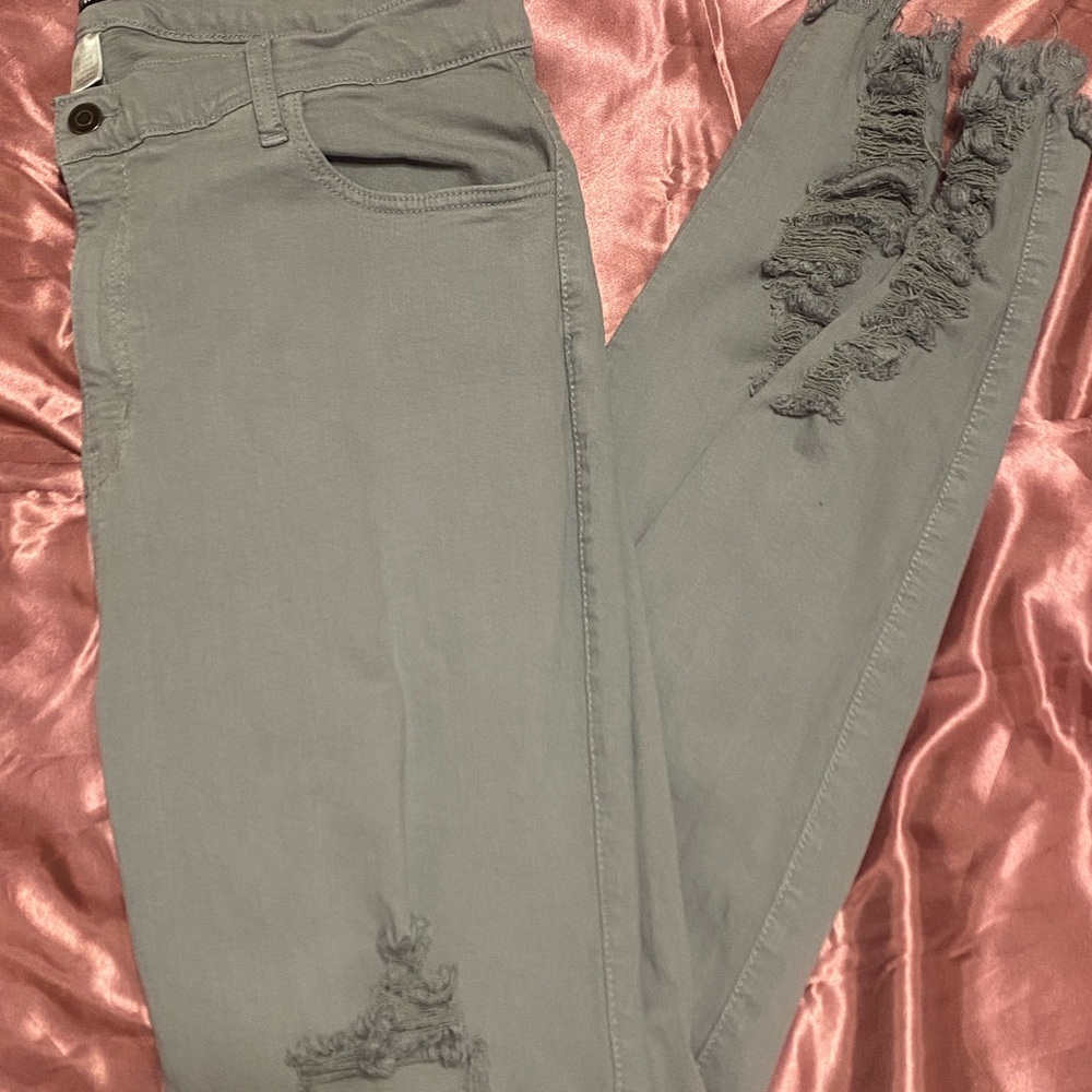 Fashion Nova Gray Distressed Skinny Jeans